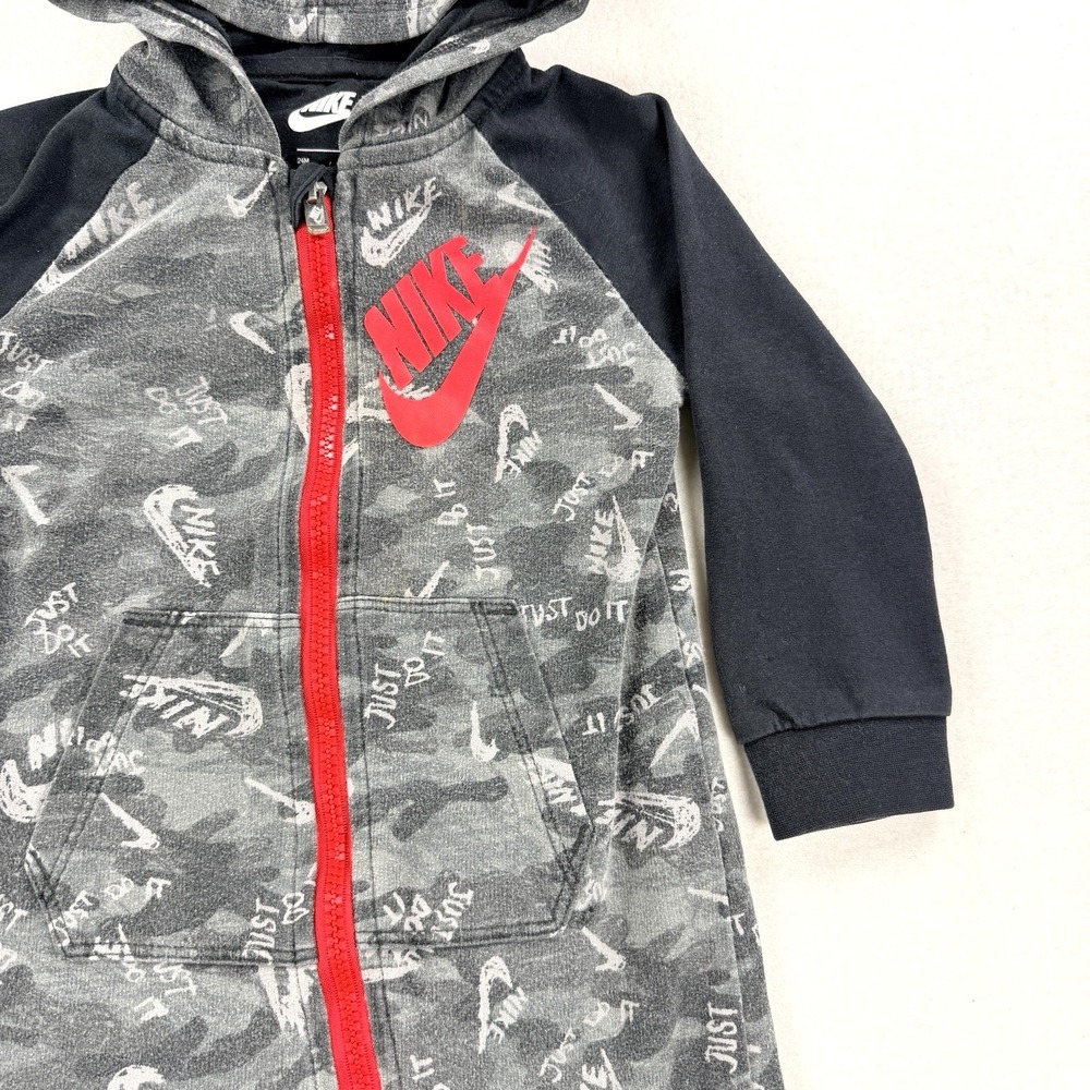 Baby Nike Tech Fleece Hooded Jumpsuit 24M Gray Camo Coverall Full Zip One Piece - Picture 6 of 11